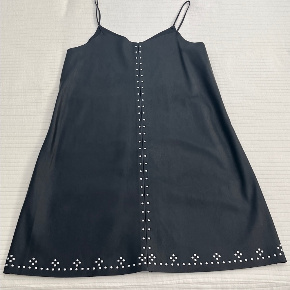 Chic Faux Leather Black Studded Dress